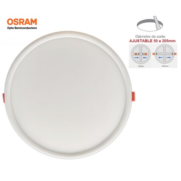 Downlight panel LED Redondo 230mm Blanco 20W, Corte ajustable 50 a 205mm, Serie PRO